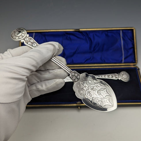 英國古董銀盤果醬勺和黃油刀套裝